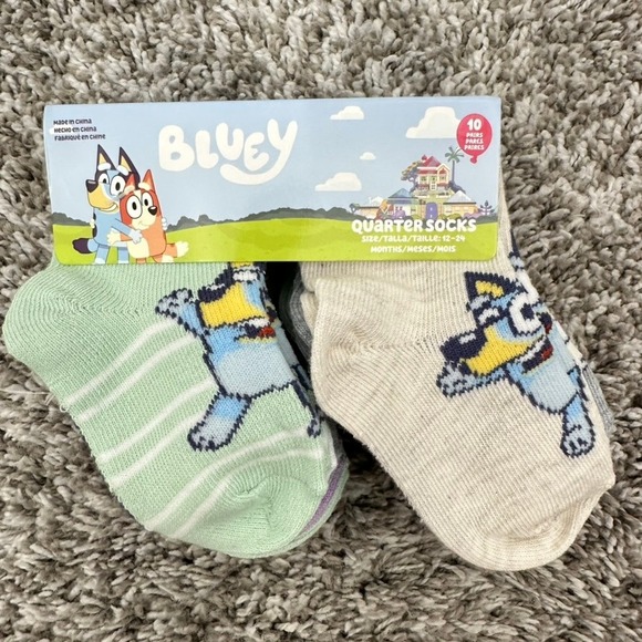 Bluey Quarter Socks 10 Pair Pack 12-24 Months Baby Toddler - Picture 1 of 3